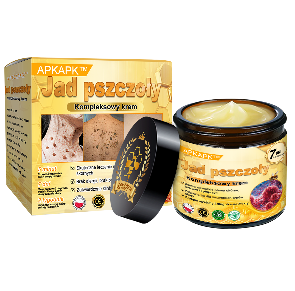 ΑPΚΑPK™Jad Pszczoły Kompleksowy Krem🧑⚕️🧑⚕️ 🥇pomaga w leczeniu problemów skórnych, takich jak: zmarszczki, blizny, plamy pigmentacyjne, rozstępy, trądzik, łuszczyca, egzema, zmiany skórne, podrażnienia, stany zapalne i inne problemy skórne🔥