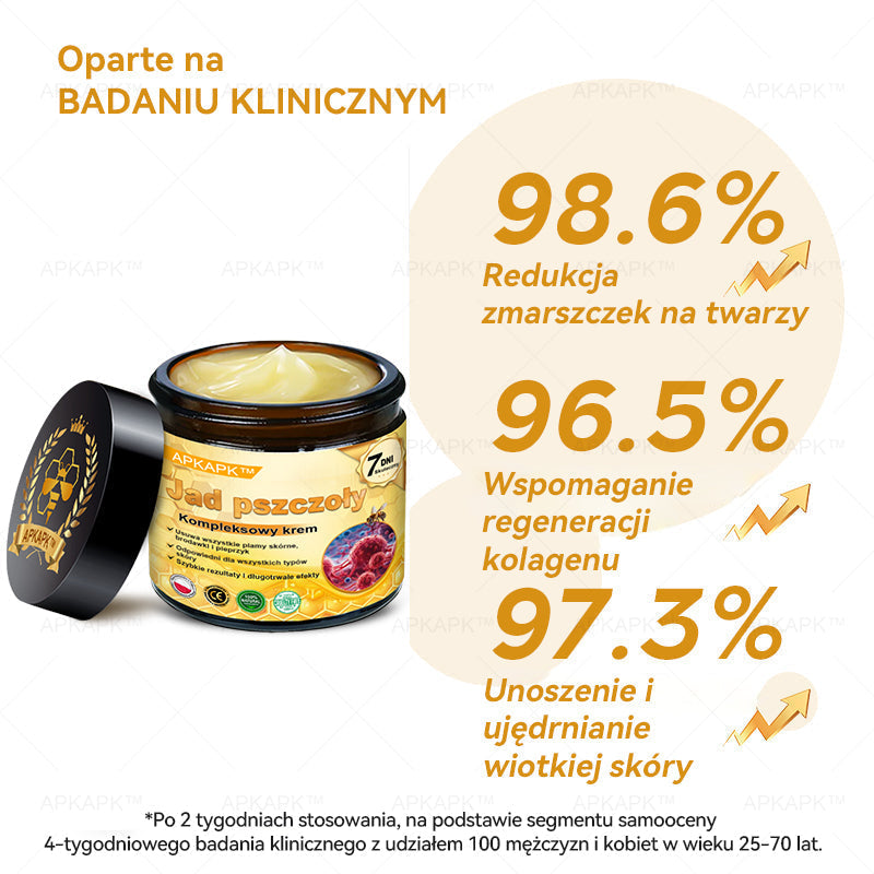 ΑPΚΑPK™Jad Pszczoły Kompleksowy Krem🧑⚕️🧑⚕️ 🥇pomaga w leczeniu problemów skórnych, takich jak: zmarszczki, blizny, plamy pigmentacyjne, rozstępy, trądzik, łuszczyca, egzema, zmiany skórne, podrażnienia, stany zapalne i inne problemy skórne🔥